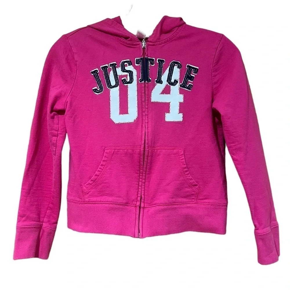 Justice Pink Zipper Hooded Jacket Girls Size 10